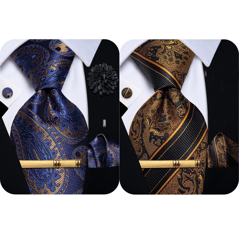 3539 Silk Ties Paisley Floral Striped Necktie and Pocket Square Cufflinks